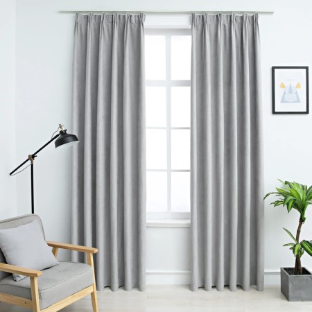 Cortinas opacas con ganchos 2 piezas gris 140x225 cm de vidaXL, Cortinas y visillos - Ref: Foro24-134468, Precio: 32,99 €, De...