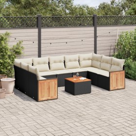 Gartensofa-Set 10-teilig mit schwarzen synthetischen Rattankissen von , Gartensets - Ref: Foro24-3227960, Preis: 660,22 €, Ra...