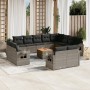 Set of garden sofas with 13 pieces of gray synthetic rattan cushions by , Modular outdoor sofas - Ref: Foro24-3224835, Price:...