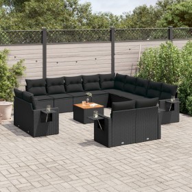 Set sofás de jardín 14 pzas con cojines ratán sintético negro de , Sofás modulares de exterior - Ref: Foro24-3224837, Precio:...