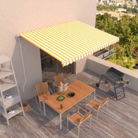 Automatic retractable awning in yellow and white, 450x350 cm. by , Awnings - Ref: Foro24-3069008, Price: 559,99 €, Discount: %