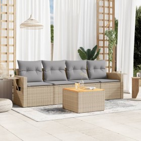 Gartensofa-Set mit beigem Kissenmix, 5-teilig aus PE-Rattan von , Gartensets - Ref: Foro24-3256773, Preis: 357,99 €, Rabatt: %