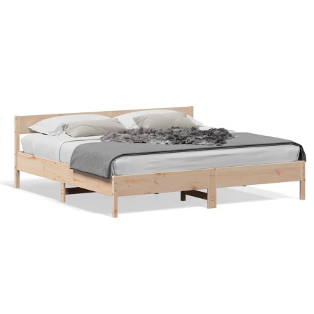 Bed frame with solid pine wood headboard 200x200cm by , Beds and slatted bases - Ref: Foro24-3216209, Price: 172,46 €, Discou...