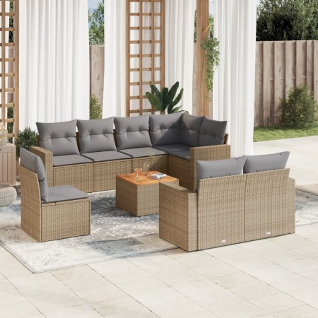 9-teiliges Gartensofa-Set mit beigen synthetischen Rattankissen von , Gartensets - Ref: Foro24-3224218, Preis: 610,99 €, Raba...