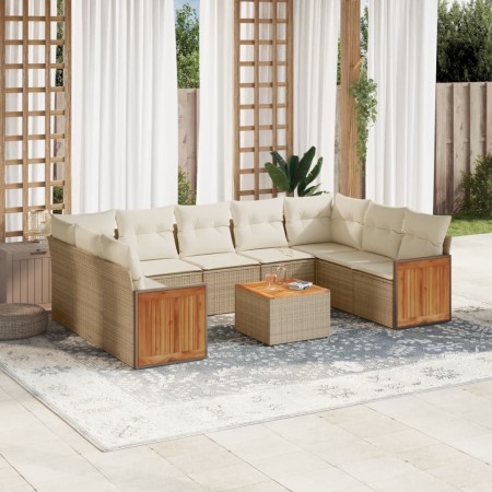 Gartensofa-Set mit beigen Kissen, 10-teilig, synthetisches Rattan von , Gartensets - Ref: Foro24-3260364, Preis: 813,99 €, Ra...