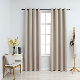 Cortinas opacas con anillas de metal 2 uds beige 140x225 cm de vidaXL, Cortinas y visillos - Ref: Foro24-134443, Precio: 33,0...