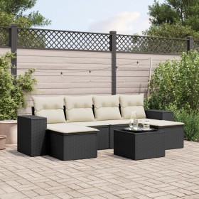 7-teiliges Garten-Essset und schwarze Kissen aus synthetischem Rattan von , Gartensets - Ref: Foro24-3222925, Preis: 437,52 €...