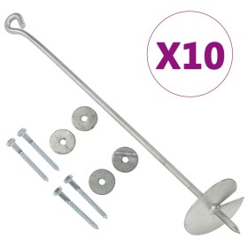 Ground anchors 10 pcs galvanized metal 10x60 cm by vidaXL, Spikes for anchoring in the ground - Ref: Foro24-145503, Price: 51...