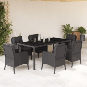 7-teiliges Garten-Essset und schwarze Kissen aus synthetischem Rattan von , Gartensets - Ref: Foro24-3211852, Preis: 757,99 €...