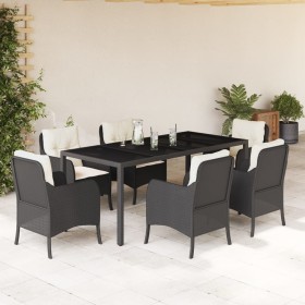 Set de comedor de jardín 7 pzas y cojines ratán sintético negro de , Conjuntos de jardín - Ref: Foro24-3211846, Precio: 741,9...