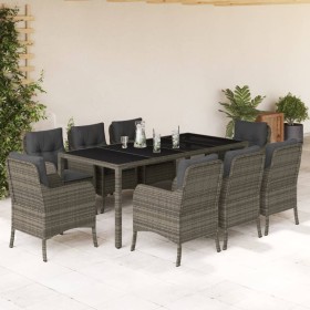 Garden dining set 9 pieces and gray synthetic rattan cushions by , Garden sets - Ref: Foro24-3211859, Price: 993,99 €, Discou...