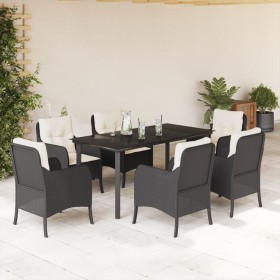 Set de comedor de jardín 7 pzas y cojines ratán sintético negro de , Conjuntos de jardín - Ref: Foro24-3211917, Precio: 682,4...