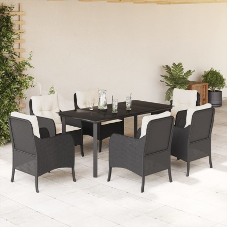 Set de comedor de jardín 7 pzas y cojines ratán sintético negro de , Conjuntos de jardín - Ref: Foro24-3211917, Precio: 681,9...