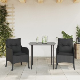 3-teilige Garten-Essgruppe mit schwarzen Kissen aus synthetischem Rattan von , Gartensets - Ref: Foro24-3211920, Preis: 275,9...