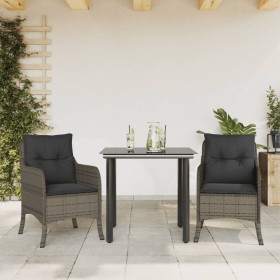 3-teilige Garten-Essgruppe mit grauen synthetischen Rattankissen von , Gartensets - Ref: Foro24-3211955, Preis: 284,99 €, Rab...