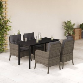 5-teiliges Garten-Essset mit grauen Kissen aus synthetischem Rattan von , Gartensets - Ref: Foro24-3211957, Preis: 532,99 €, ...