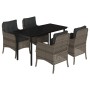 Set comedor de jardín 5 piezas con cojines ratán sintético gris de , Conjuntos de jardín - Ref: Foro24-3211957, Precio: 536,8...