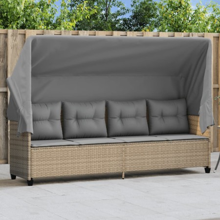 Sonnenliege mit Verdeck und beigen synthetischen Rattankissen von , Liegen - Ref: Foro24-368338, Preis: 248,99 €, Rabatt: %