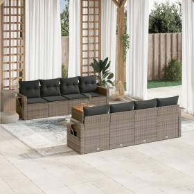 9-teiliges Gartenmöbel-Set und graue synthetische Rattankissen von , Modulare Sofas für den Außenbereich - Ref: Foro24-322448...