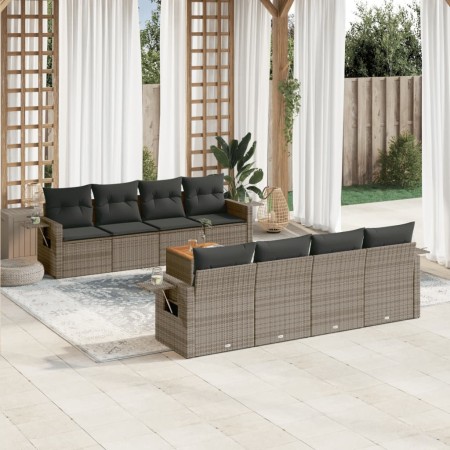 Set de muebles de jardín 9 pzas y cojines ratán sintético gris de , Sofás modulares de exterior - Ref: Foro24-3224485, Precio...