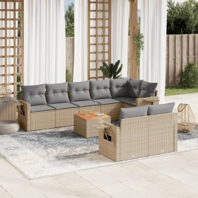 9-teiliges Gartensofa-Set mit beigen synthetischen Rattankissen von , Modulare Sofas für den Außenbereich - Ref: Foro24-32246...