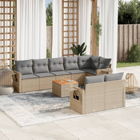 Set de sofás de jardín 9 pzas con cojines ratán sintético beige de , Sofás modulares de exterior - Ref: Foro24-3224652, Preci...