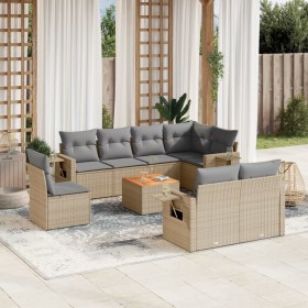 9-teiliges Gartensofa-Set mit beigen synthetischen Rattankissen von , Modulare Sofas für den Außenbereich - Ref: Foro24-32246...