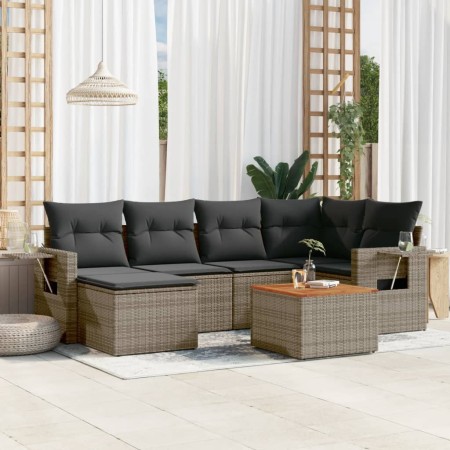 7-teiliges Gartensofa-Set mit grauen PE-Rattan-Kissen von , Modulare Sofas für den Außenbereich - Ref: Foro24-3224667, Preis:...