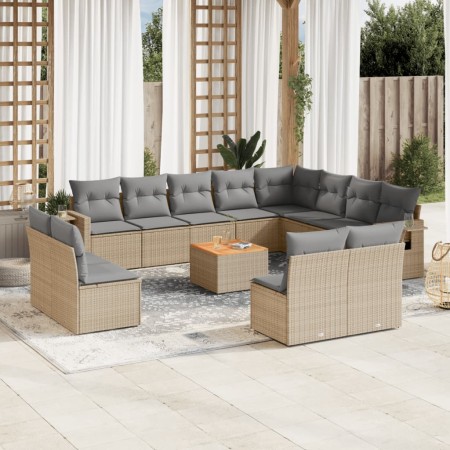 Gartensofa-Set mit Kissen, 13-teilig, beiges synthetisches Rattan von , Modulare Sofas für den Außenbereich - Ref: Foro24-322...