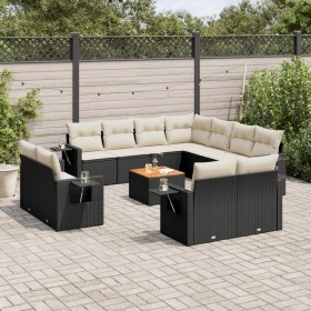 Gartensofa-Set 12-teilig mit schwarzen synthetischen Rattankissen von , Modulare Sofas für den Außenbereich - Ref: Foro24-322...