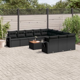 Gartensofa-Set 12-teilig mit schwarzen synthetischen Rattankissen von , Modulare Sofas für den Außenbereich - Ref: Foro24-322...