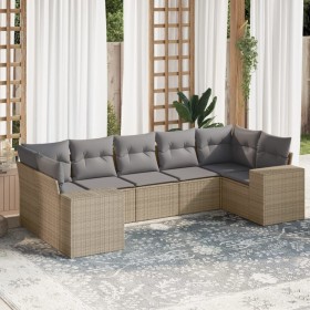 7-teiliges Gartensofa-Set und beigefarbene synthetische Rattankissen von , Gartensets - Ref: Foro24-3255326, Preis: 560,27 €,...