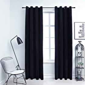 Cortinas opacas con anillas 2 pzas terciopelo negro 140x225 cm de vidaXL, Cortinas y visillos - Ref: Foro24-134489, Precio: 4...