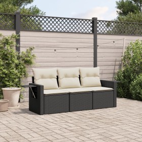 Gartensofa-Set mit Kissen, 3-teilig, schwarzes synthetisches Rattan von , Gartensets - Ref: Foro24-3219855, Preis: 213,12 €, ...