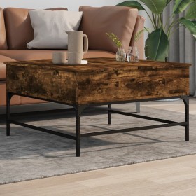 Mesa de centro madera ingeniería y metal roble humo 80x80x45 cm de , Mesas de centro - Ref: Foro24-845403, Precio: 78,35 €, D...