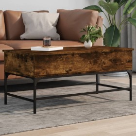 Engineered wood coffee table metal smoke oak 100x50x45 cm by , Coffee table - Ref: Foro24-845398, Price: 65,84 €, Discount: %