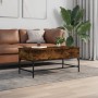 Engineered wood coffee table metal smoke oak 100x50x45 cm by , Coffee table - Ref: Foro24-845398, Price: 64,99 €, Discount: %