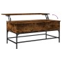 Engineered wood coffee table metal smoke oak 100x50x45 cm by , Coffee table - Ref: Foro24-845398, Price: 64,99 €, Discount: %