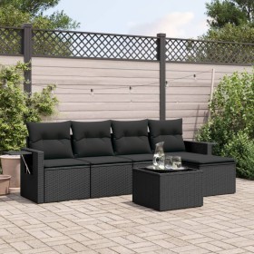 6-teiliges Gartensofa-Set und schwarze synthetische Rattankissen von , Gartensets - Ref: Foro24-3220094, Preis: 380,44 €, Rab...