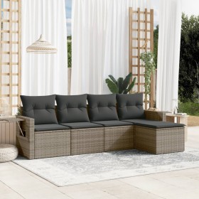 Gartensofa-Set mit Kissen, 5-teilig, graues synthetisches Rattan von , Gartensets - Ref: Foro24-3220089, Preis: 327,83 €, Rab...