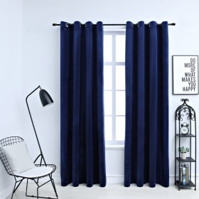 Cortinas opacas anillas 2 pzas terciopelo azul oscuro 140x225cm de vidaXL, Cortinas y visillos - Ref: Foro24-134529, Precio: ...