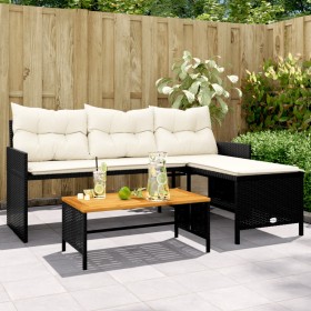 L-förmiges Gartensofa mit schwarzem PE-Rattantisch und Kissen von , Outdoor-Sofas - Ref: Foro24-365581, Preis: 240,61 €, Raba...