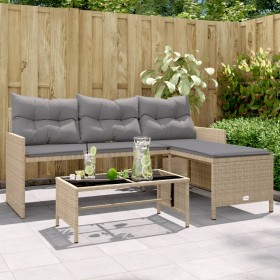 L-förmiges Gartensofa mit beigem PE-Rattantisch und Kissen von , Outdoor-Sofas - Ref: Foro24-365576, Preis: 243,99 €, Rabatt: %