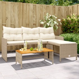 L-shaped garden sofa with beige PE rattan table and cushions by , Outdoor sofas - Ref: Foro24-365583, Price: 228,99 €, Discou...