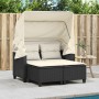 2 seater garden sofa with awning and black PE rattan stools by , Outdoor sofas - Ref: Foro24-365780, Price: 353,83 €, Discoun...