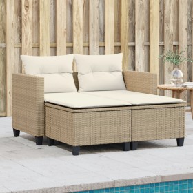 2-Sitzer-Gartensofa mit Markise und beigefarbenen PE-Rattanhockern von , Outdoor-Sofas - Ref: Foro24-365794, Preis: 286,06 €,...