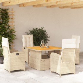 5-teiliges Garten-Essset mit beigen Kissen aus synthetischem Rattan von , Gartensets - Ref: Foro24-3277354, Preis: 775,99 €, ...