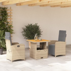 3-teilige Garten-Essgruppe mit beigen Kissen aus synthetischem Rattan von , Gartensets - Ref: Foro24-3277363, Preis: 439,19 €...