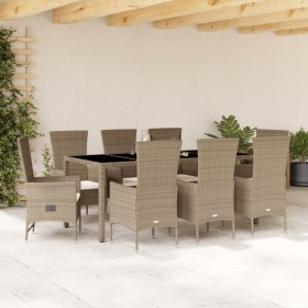 9-teiliges Garten-Essset mit beigen Kissen aus synthetischem Rattan von , Gartensets - Ref: Foro24-3277581, Preis: 756,88 €, ...