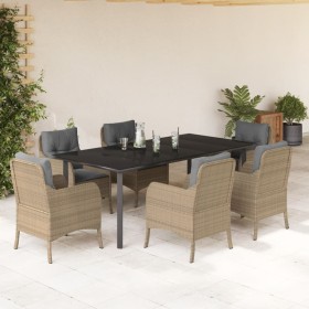 7-teiliges Garten-Essset mit beigen Kissen aus synthetischem Rattan von , Gartensets - Ref: Foro24-3211988, Preis: 815,56 €, ...